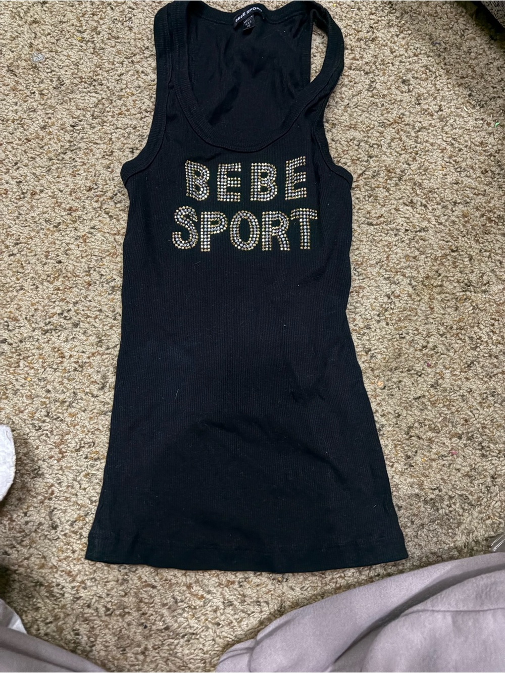 bebe Black Studded Logo Ribbed Tank